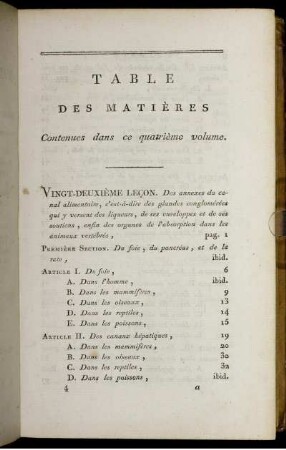 Table des Matiéres Contenues dans ce quatriéme volume.