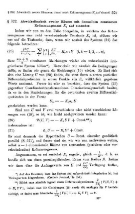 § 322. Abwickelbarkeit zweier Räume mit demselben constanten Krümmungsmass K0 auf einander.