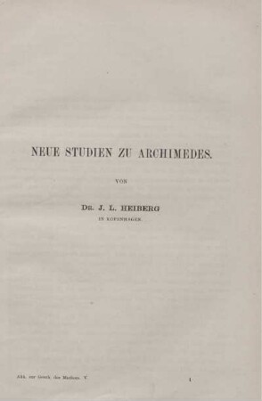 Neue Studien zu Archimedes.