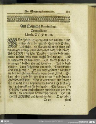 Am Sonntag Reminiscere. Evangelium, Matth. XV. v. 21.-28.