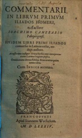 Commentarii in Librum Primum (Secundum) Iliados Homeri. 1.