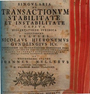 Singularia de transactionum stabilitate et instabilitate capita