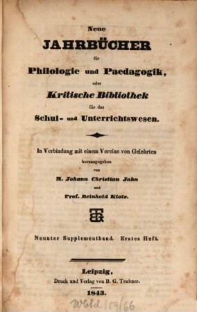 Archiv für Philologie und Pädagogik. 9. 1843