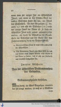 Zweyter Abschnitt. Von der ästhetischen Vollkommenheit der Gedanken.