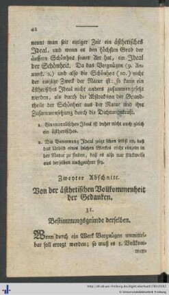 Zweyter Abschnitt. Von der ästhetischen Vollkommenheit der Gedanken.