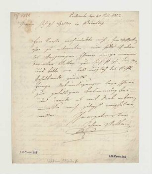 Brief von Johann Velten an Joseph Heller