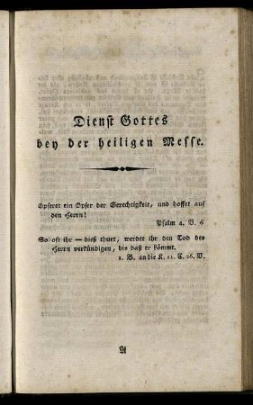 Dienst Gottes bey der heiligen Messe.