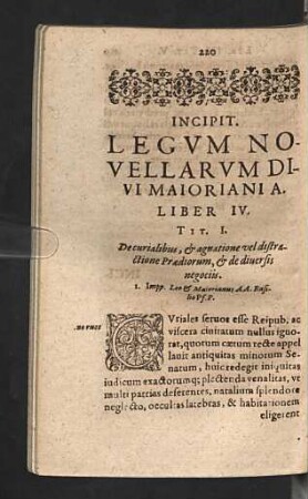 Incipit. Legum novellarum divi Maioriania. Liber IV.