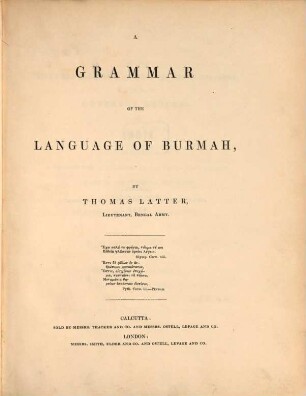 A grammar of the language of Burmah, by Thomas Latter