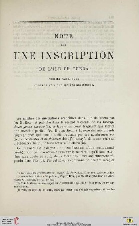N.S. 13.1866: Note sur une inscription de l'ile de Théra : publiée par M. Ross et relative à une société religieuse