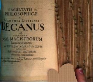 Facultatis Philosophicae in Academia Lipsiensi Decanus ad solemnem 31. Magistrorum renunciationem d. 28. Ian. instituendam ... invitat : [Disseritur de modesto titulo antiquorum Iudaeorum, quo se discipulos sapientiae appellarunt]
