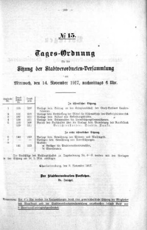Tages-Ordnung No. 15 (135-142), 14. November 1917