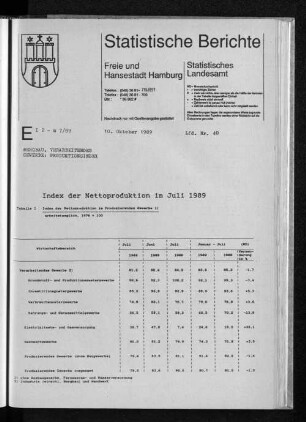 Index der Nettoproduktion im Juli 1989 : Lfd. Nr. 40