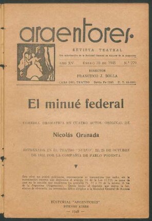 1948027900: El minué federal : comedia dramática en cuatro actos