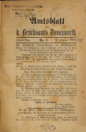 Amtsblatt des Bezirksamtes Donauwörth. 1890
