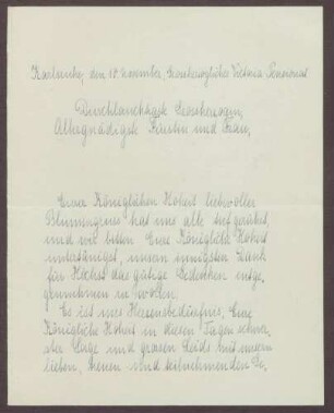 Schreiben von den Kinder des Viktoria-Pensionats an die Großherzogin Luise; Dank für einen Blumengruß