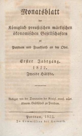 Erster Jahrgang. 1822. Zweite Hälfte.
