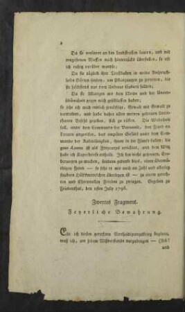 Zweytes Fragment. Feyerliche Bewahrung.