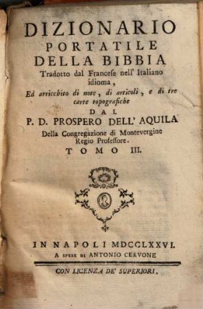 Dizionario Portatile Della Bibbia : Tradotto dal Francese nell'Italiano idioma, 3
