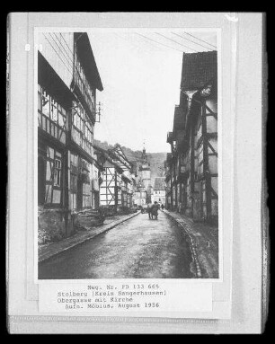 Südharz-Stadt Stolberg. Obergasse. Blick zur Kirche