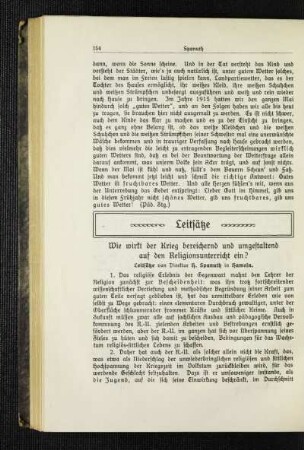 Wie wirkt der Krieg bereichernd und umgestaltend auf den Religionsunterricht ein? : Leitsätze