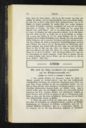 Wie wirkt der Krieg bereichernd und umgestaltend auf den Religionsunterricht ein? : Leitsätze