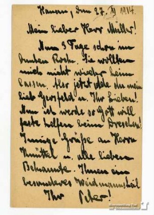 Karl Peter an einen Freund am 27.11.1914 (3.2002.9120)