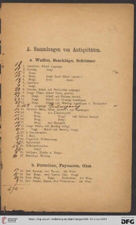 A. Sammlungen von Antiquitäten (Nr. 1 - 137)