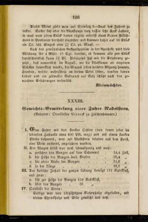 XXXIII. Gewichts-Ermittelung einer Fuhre Nadelstreu