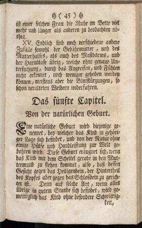 Das fünfte Capitel. Von der natürlichen Geburt.