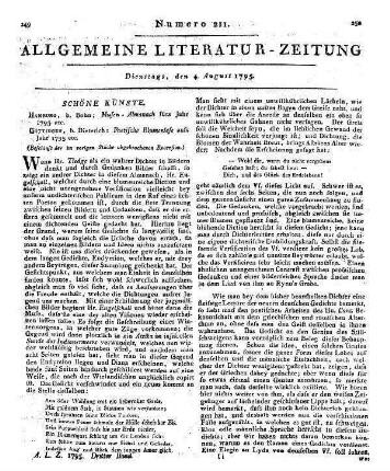 Poetische Blumenlese aufs Jahr 1795 etc. (Beschluß der im vorigen Stücke abgebrochenen Recension.)