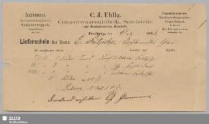 C. J. Uhlig, Cementwaarenfabrik, Sandstein- und Baumaterialien-Geschäft, Freiberg : Lieferschein