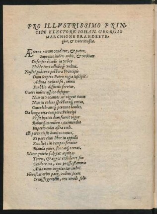 Pro Illustrissimo Principe Electore Iohan. Georgio Marchione Brandeburgico, et Duce Prußiae.