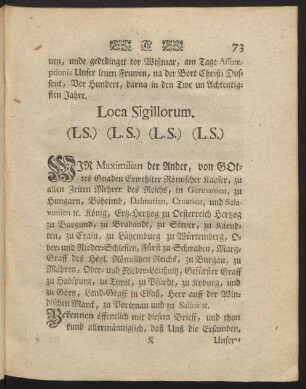 WIR Maximilian der Ander, von GOttes Gnaden Erwehlter Römischer Kayser, ...