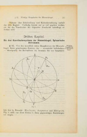 Drittes Kapitel. Die drei Koordinatensysteme der Himmelskugel; Sphaerische Astronomie