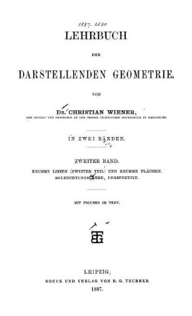 Bd. 2: Lehrbuch der darstellenden Geometrie. Zweiter Band