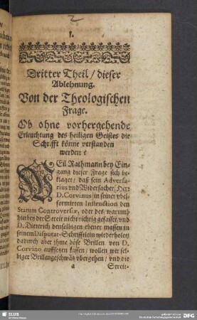 Dritter Theil, dieser Ablehnung. Von der Theologischen Frage