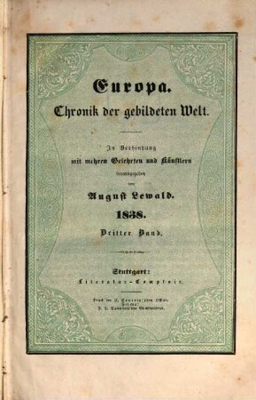 A. Lewald's Europa : Chronik der gebildeten Welt. 1838,3, 1838,3