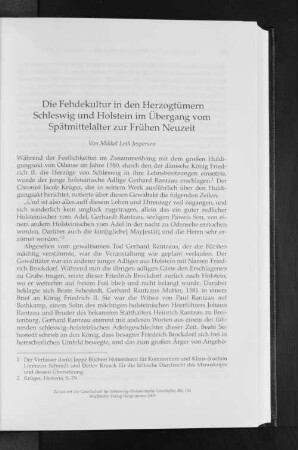 Die Fehdekultur in den Herzogtümern Schleswig und Holstein im Übergang vom Spätmittelalter zur Frühen Neuzeit