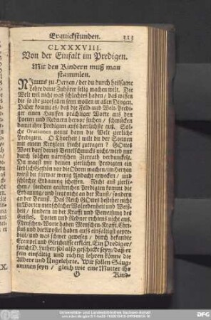 CLXXXVIII. Von der Einfalt im Predigen. Mit den Kindern muß man stammlen.