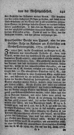 Unpartheyischer Bericht vom Turnus, oder der persönlichen Reihe im Referiren am kaiserlichen- und Reichs-Cammergericht.