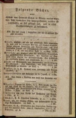 Folgende Bücher, welche ehedem von Heinrich Kaven in Altona verlegt wurden,[...]