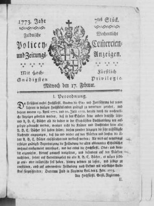7 tes Stück, Ausgabe vom 17. Februar 1773