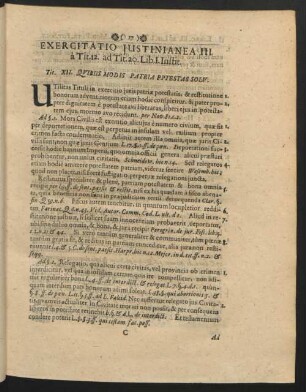 Exercitatio Iustinianea III. à Tit. 12 ad Tit. 20. Lib. I. Instit.