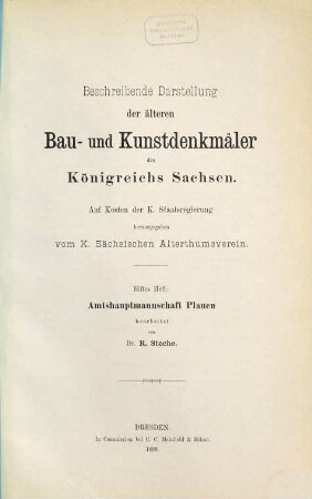 Beschreibende Darstellung der älteren Bau- und Kunstdenkmäler des Königreichs Sachsen. 11, Amtshauptmannschaft Plauen