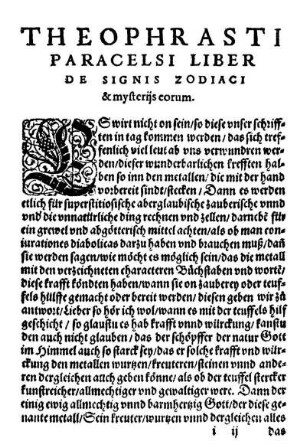 Theophrasti Paracelsi Liber De Signis Zodiaci & mysterijs eorum