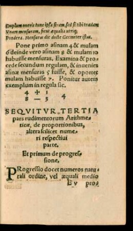Sequitur Tertia pars rudimentorum Arithmeticae, de proportionibus, altera scilicet numeri respectivi parte.