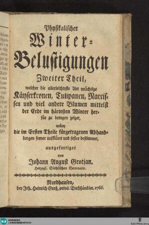 2: Physikalische Winter-Belustigung : mit Hyacinthen, Jonquillen, Tazzetten, Tulipanen, Nelken und Levcojen ...