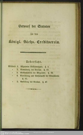 Entwurf der Statuten für den Königl. Sächs. Creditverein