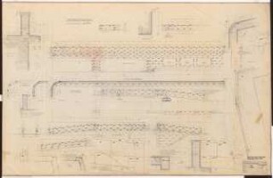 Reichsluftfahrtministerium, Berlin: Hofkellergarage, Gartenfront (Verkleidung): Ansichten, Grundrisse, Schnitte 1:50